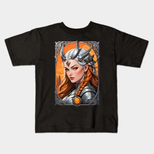 Valkyrie Warrior Nordic Mythology retro vintage comic design Kids T-Shirt